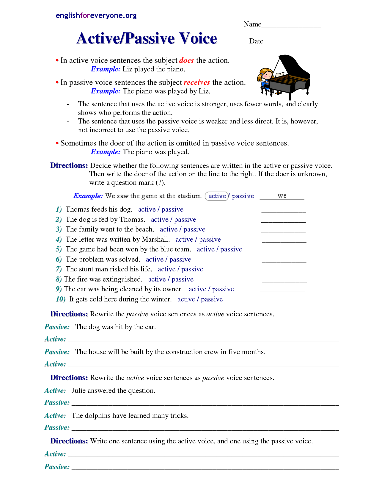 Passive Voice Exercises Worksheet